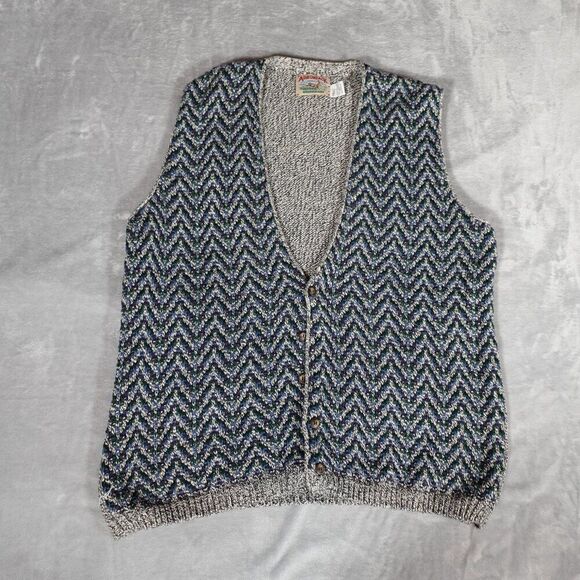 Adirondack Savile Row Cardigan Sweater Vest Mens L Cotton Made In USA - Picture 1 of 7